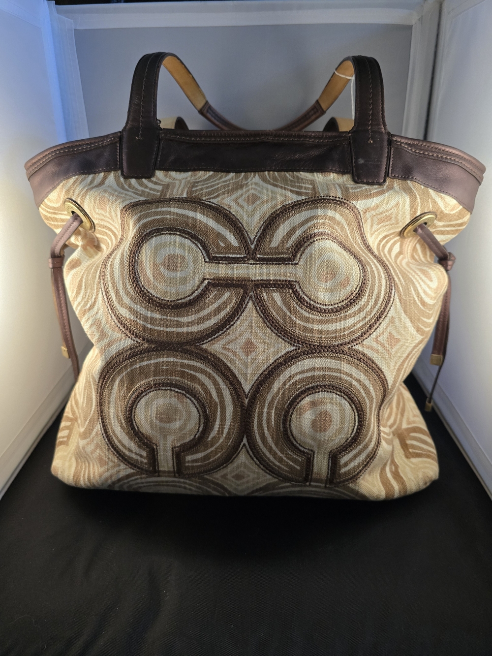 Coach Signature Op Art Metallic Bronze Leather Tote Bag